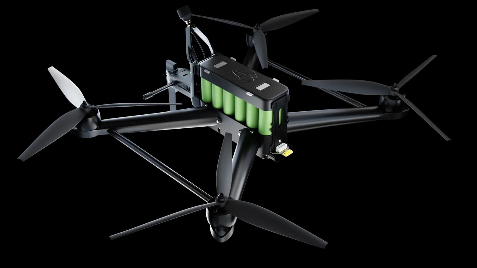 Dron FPV K-BOBER 1-20 visto desde arriba, con su batería integrada
